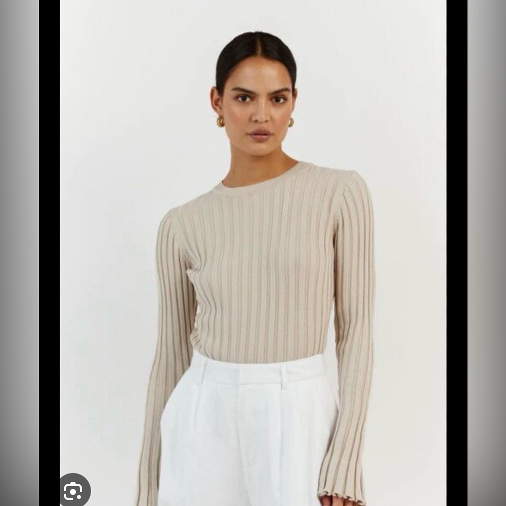 Ada ribbed long sleeve top in stone